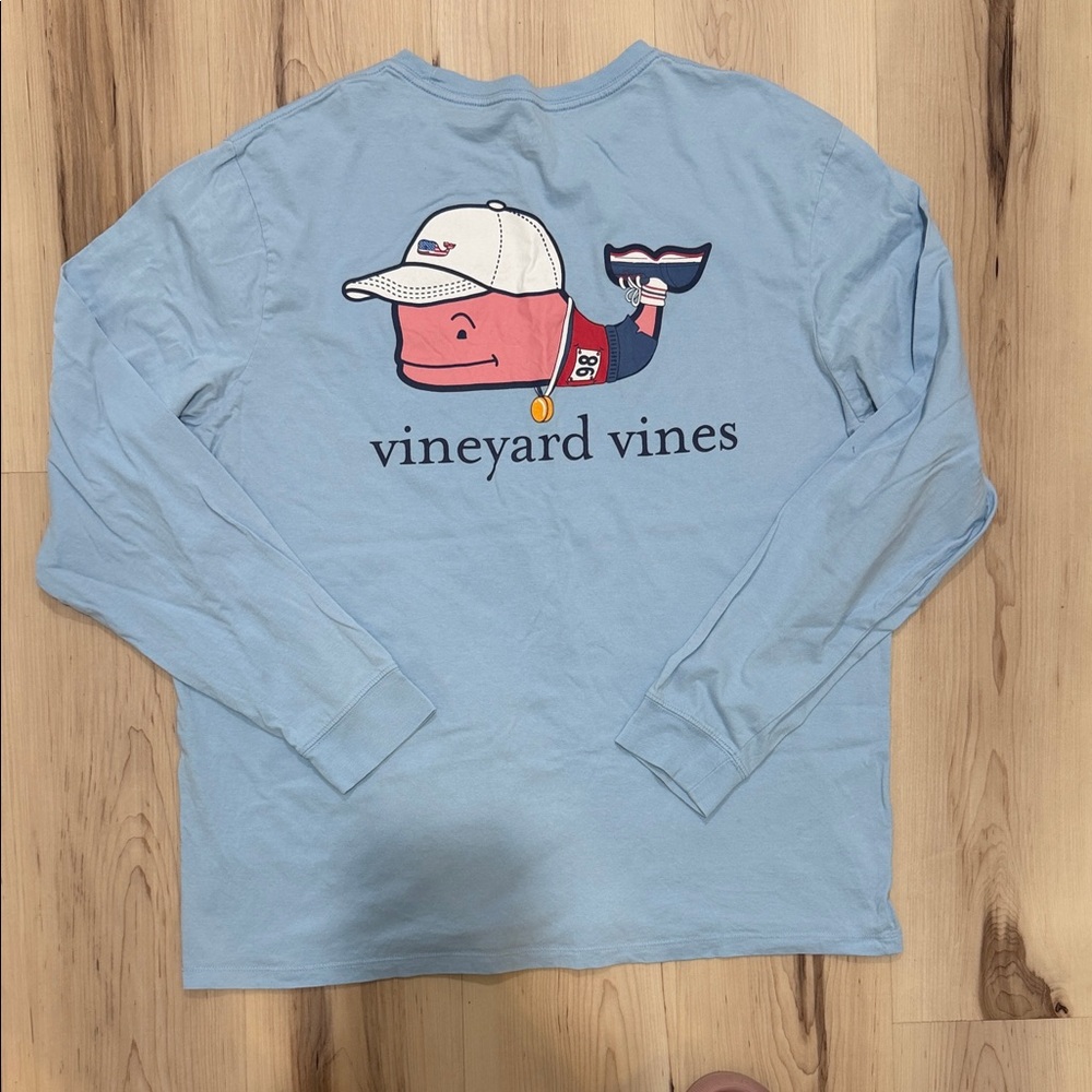 Vineyard Vines Blue Long Sleeve pocket tee with Whale Graphic